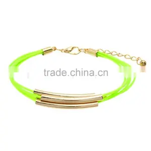 Turquoise Bead Bangle Bracelet With White Gold Copper Tube thumbnail-4