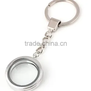 Alloy 30mm Round Glaze Key Chains Magnetic Memory Floating Locket Keychains thumbnail-1