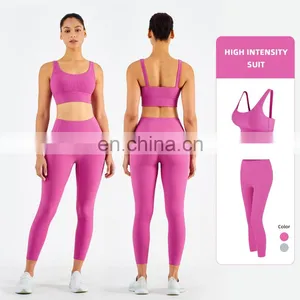 Custom Women Ribber Fabric Sport Set Girls Yoga Gymwear Wholesale Workout Set Fitness Clothing thumbnail-1