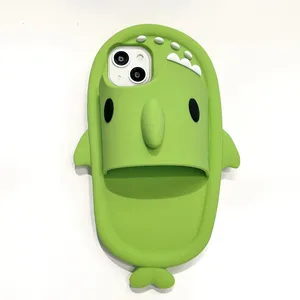 Cartoon 3D Green Shark Shock-proof Silicone Phone Case Back Cover Protective Case for Mobile Phone 13 14 15pro Max thumbnail-3