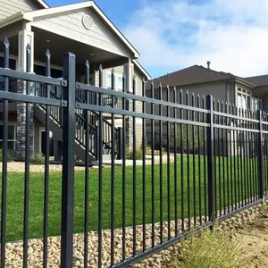 Modern Black Security Picket Fence - Zinc Steel Wrought Iron Flat Top Design thumbnail-1