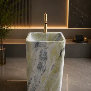 Hot Selling Modern Marble Stone Sink Pedestal Luxury Basin Bathroom Hand Wash Basin With Pedestal Square-shaped Marble Sink Home thumbnail-1