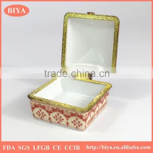 Hot Sale Promotional Custom Handpainted White Porcelain Ceramic Jewelry Box Square Box or Trinket Box With Beautiful Scenery thumbnail-1