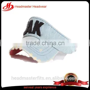 Custom Trendy Denim Distressed Washed Women Sun Visor With Embroidery thumbnail-1