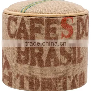 Vintage Retro Industrial Ottoman, Jute Ottoman With Unique Typography Print thumbnail-1