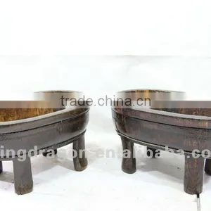 Chinese Antique Furniture Pine Shanxi Wooden Basin With Three Legs thumbnail-1