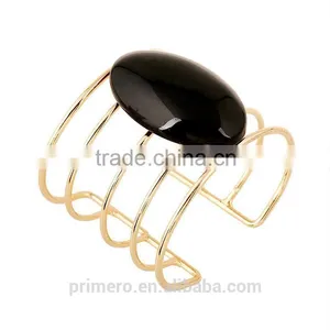 Fashion Unique Exaggerated Natural Stones Plated Gold Hollow Bracelet Bangles Jewelry thumbnail-4