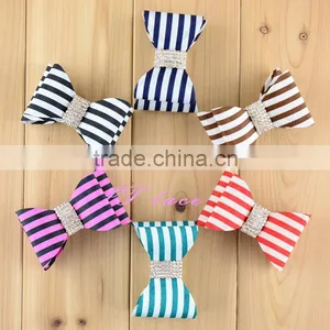Set of 5 Satin Ribbon Hair Bow- Stripe Rhinestone Bow thumbnail-1