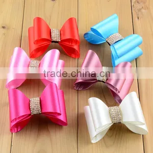 7cm Rhinestone Hair Bow, Satin Fabric Bowknot Flower, Diamond Silk Ribbon Bow Tie thumbnail-4