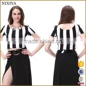 Black and White Stripe Women Fashion T Shirt Design China Factory Supplied thumbnail-1