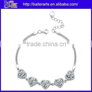 New Cute 925 Sterling Silver Plated Copper Heart Charm Bangle Bracelet For Girl thumbnail-6