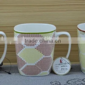 11OZ Coffee Design Square Shape Tea Cups, Shiny Surface Porcelain Mug, KL5031-366 thumbnail-3