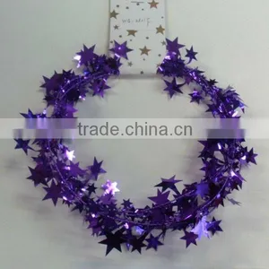 HOT SALE ! 9 Feet Metallic Purple Wired Star CHristmas Present Wrapping Tinsel Garlands thumbnail-1