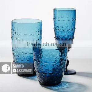 SAMYO Crafted Bule Machine Pressed Glass Cup With Circle Pattern thumbnail-1