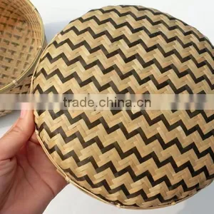 Round Shape Bamboo Woven Desktop Storage Basket With Cover thumbnail-3