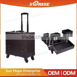 Guangzhou Wholesale Pink Pvc Rolling Cosmetic Train Case thumbnail-6