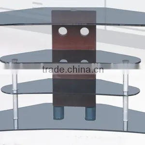 CHEAPER DESIGN LCD TV STAND TV SHELF METAL FRAME BLACK GLASS thumbnail-1