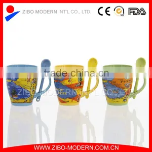 Coloured Ceramic Coffee Mug With Design Printing and Spoon in Handle thumbnail-1