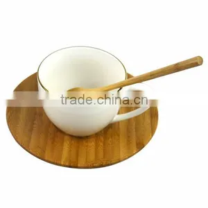DT031/ Stainless Steel Holder,Ceramic Cup,Bamboo Plate and Spoon Coffee & Tea Set thumbnail-4