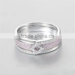 Vogue Double Jewelry Wedding Rings Pink Zircon Custom Wholesale 925 Sterling Silver Rings Jewelry For Womam thumbnail-2