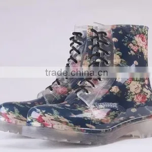 2013 Fashion Shoe Lace Dark Floral Pvc Rain Boots thumbnail-1