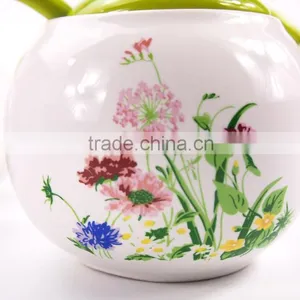 Set Of 3 White Flower Printed Round Ceramic Spice Container Spice Jar With Lid thumbnail-4