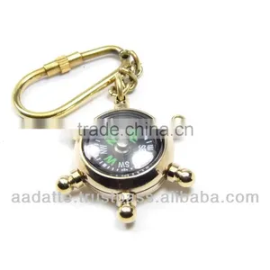 Marine Brass Wheel Compass Nautical Key Chain thumbnail-1