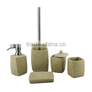 Stoneware Cement Wholesale White Resin Bathroom Accessories Set With Modern Design thumbnail-3
