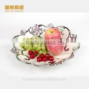 Hot Sale Restaurant Ceramic Plates Dishes, Ceramic Fruit Plate Electroplated Dish/plates thumbnail-1