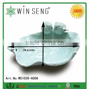 Leaf Shape Ceramic Plate Bird Feeder Garden Ornaments thumbnail-3
