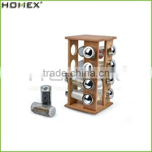 Bamboo Spice Rack Set, Wooden Spice Rack, Unique Spice Racks With Revolving Base/Homex_Factory thumbnail-2