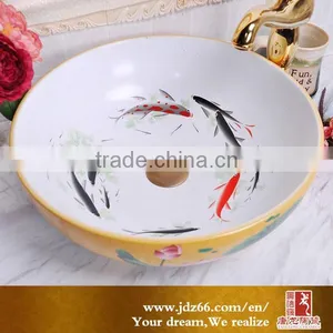 Hot Sale Yellow Bathroom Wash Sink With Vivid Goldfish Lining thumbnail-1