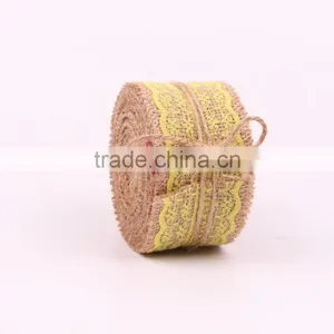 Jute Burlap Natural Hessian Ribbon With Yellow Lace Trim Wedding Rustic Vintage thumbnail-3