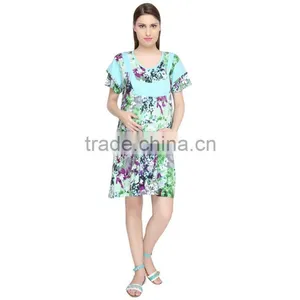 New Fashion All Over Print Maternity Dress Green Maternity Dresses for Office thumbnail-1