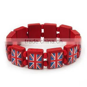 USA Nation Flag Logo Beads Wood Bracelets Jewelry Custom Stretch Wooden Bead Bracelets for Promotion Gifts thumbnail-3
