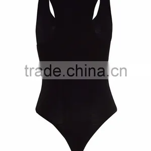 Custom Women Plain Black Cotton Spandex Slim Fit Ladies Basic Black Racer Back Bodysuit thumbnail-4