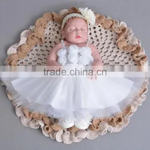 2017 Top Quality Kids New Model Baby 1 Years Old Birthday Pink Flower Party Dresses Cute White Girls First Holy Communion Dress thumbnail-2