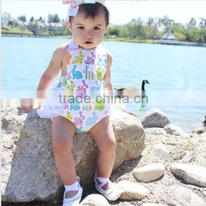 Easter Bunny Ruffle Romper Baby Girls Lace Boho Clothing Infant Toddlers Rabbit Romper thumbnail-2
