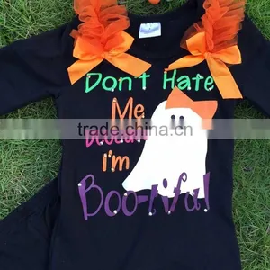 The Halloween Kids Girls Gost Print OUTFITS Ruffle Pant Sets Girls Boutique Clothes Kids Sets With Matching Accessories thumbnail-2