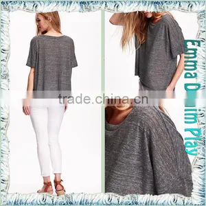 New Custom Designer High Quality Girls Sexy Grey Organic Cotton Scoop Neck T-Shirt thumbnail-5