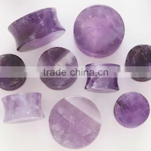 Double Flare Amethyst Ear Plug , Stone Flesh Tunnel/(ear Expander) Body Piercing Jewelry thumbnail-1