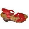 OEM 8.5cm Heels Quality Comfortable PU Upper / Lining Material Red Ladies Wedge Sandals thumbnail-1