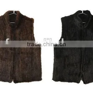 YR691 Knitted Real Mink Fur Black /brown Short Sleeve Vest thumbnail-5