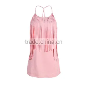2017 Summer Womens Spaghetti Strap Backless Tassel Sexy Mini Dress Latest Fashion Dresses Design For Girls thumbnail-4