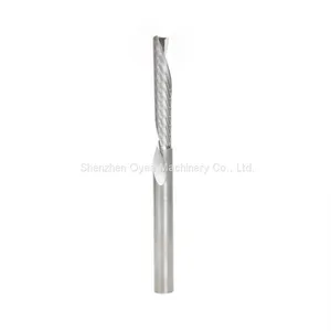 Solid Carbide CNC Spiral 'O' Single Flute, Aluminum Cutting 3/16 Dia x 3/8 x 3/16 Shank x 1-1/2 Inch Long Up-Cut Router Bit thumbnail-1