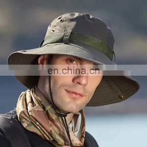 Wholesale Cheap Foldable Sun Custom Bucket Hat Summer Cotton Cap Fishing Boonie Brim Sun Safari Hat With Strings thumbnail-1