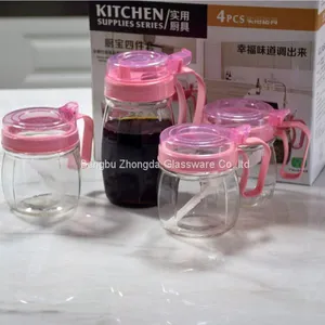4 Pcs Glass Oil Can Set Oil Carafe Decanter for Kitchen,Glass Olive Oil Bottle thumbnail-3