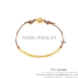 2016 Custom Design Colorful Leather Silver or Gold Plated Brass Bracelet thumbnail-1