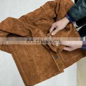 FR Cow Leather Welder Clothing Leather Weldor Apron Fire Proof Coverall Flame Retardant Cow Split Leather Welding Jackets thumbnail-3