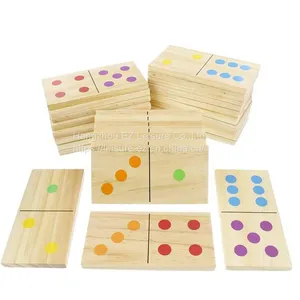 Wooden Domino 28-Piece Set With Bag Natural Colored Numbers Kids Adults Outdoor Garden Games thumbnail-1